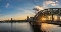 Cologne Germany, sunset panorama city skyline at Cologne Cathedral and Hohenzollern Bridge Royalty Free Stock Photo