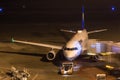 Cologne, North Rhine-Westphalia/germany - 26 11 18: lufthansa airplane at airport cologne bonn germany at night