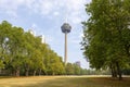 Cologne, NRW, Germany, 08 15 2020, park with view on radio tower Colonius Royalty Free Stock Photo