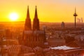 Cologne skyline Cathedral church tv tower bridge Germany city town sunset Royalty Free Stock Photo