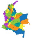 Colorful Colombia political map with clearly labeled, separated layers.