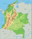 High detailed Colombia physical map with labeling.