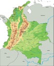 High detailed Colombia physical map with labeling.