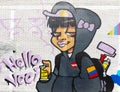 Colombia Bogota city mural representing a self portrait of a street artist