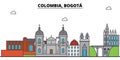 Colombia, Bogota outline city skyline, linear illustration, banner, travel landmark, buildings silhouette, vector