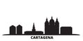 Colombia, Cartagena city skyline isolated vector illustration. Colombia, Cartagena travel black cityscape