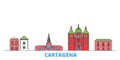 Colombia, Cartagena line cityscape, flat vector. Travel city landmark, oultine illustration, line world icons