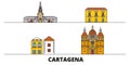 Colombia, Cartagena flat landmarks vector illustration. Colombia, Cartagena line city with famous travel sights, skyline