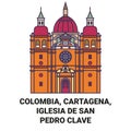 Colombia, Cartagena, Iglesia De San Pedro Clave travel landmark vector illustration