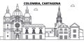 Colombia, Cartagena line skyline vector illustration. Colombia, Cartagena linear cityscape with famous landmarks, city