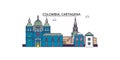 Colombia, Cartagena tourism landmarks, vector city travel illustration