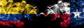 Colombia, Colombian vs United States of America, America, US, USA, American, Texas smoky mystic flags placed side by side. Thick