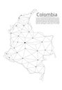 Colombia communication network map. Vector low poly image of a global map with lights in the form of cities