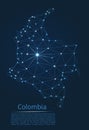 Colombia communication network map. Vector low poly image of a global map with lights in the form of cities i