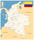 Colombia - detailed map with administrative divisions and country flag. Vector illustration