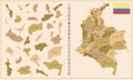 Colombia - detailed map of the country in brown colors, divided into regions