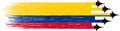 Colombia flag with military fighter jets isolated on png or transparent ,Symbols of Colombia,template for banner,card,advertising,