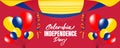 Colombia independence day with Colombia flag waving and ribbon balloon red color background design