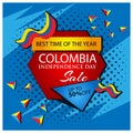 Colombia Independence Day sale banner. designs for posters, backgrounds, cards, banners, stickers, etc