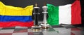 Colombia Italy talks, meeting or trade between those two countries that aims at solving political issues, symbolized by a chess