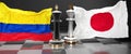 Colombia Japan talks, meeting or trade between those two countries that aims at solving political issues, symbolized by a chess