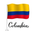 Colombia lettering with national flag isolated on white background. Vector template for typography poster, postcard Royalty Free Stock Photo