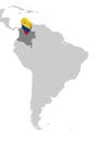 Colombia Location Map on map South America. 3d Colombia flag map marker location pin. High quality map of Colombia