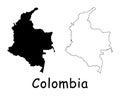 Colombia Country Map. Black silhouette and outline isolated on white background. EPS Vector