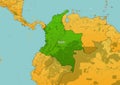 Colombia map showing country highlighted in green color with rest of South America countries in brown Royalty Free Stock Photo