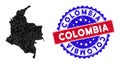 Colombia Map Triangle Mesh and Scratched Bicolor Seal