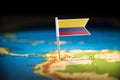 Colombia marked with a flag on the map