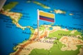 Colombia marked with a flag on the map Royalty Free Stock Photo