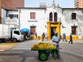 Colombia, Medellin, banana seller in Bolivar square