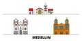 Colombia, Medellin flat landmarks vector illustration. Colombia, Medellin line city with famous travel sights, skyline