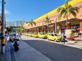 Colombia, Medellin, group of taxis waiting outside a shopping center