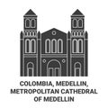 Colombia, Medellin, Metropolitan Cathedral Of Medellin travel landmark vector illustration