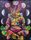 Colombia, Medellin, painting representing an astronaut in meditation