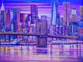 Colombia, Medellin, painting representing New York by night with the Brooklyn Bridge Royalty Free Stock Photo