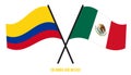 Colombia and Mexico Flags Crossed And Waving Flat Style. Official Proportion. Correct Colors