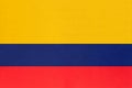 Colombia national fabric flag textile background. Symbol of international world south America country