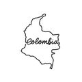 Colombia outline map with the handwritten country name. Continuous line drawing of patriotic home sign