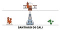 Colombia, Santiago De Cali flat landmarks vector illustration. Colombia, Santiago De Cali line city with famous travel