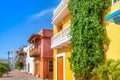 Colombia, Scenic colorful streets of Cartagena in historic Getsemani district near Walled City Ciudad Amurallada Royalty Free Stock Photo