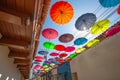 Colombia, Scenic colorful streets of Cartagena in historic Getsemani district near Walled City Ciudad Amurallada