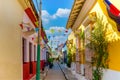 Colombia, Scenic colorful streets of Cartagena in historic Getsemani district near Walled City, Ciudad Amurallada, a Royalty Free Stock Photo