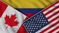 Colombia United States of America Canada Flags Together Fabric Texture Effect Illustrations Royalty Free Stock Photo