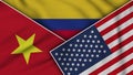 Colombia United States of America Vietnam Flags Together Fabric Texture Illustration