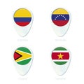 Colombia, Venezuela, Guyana, Suriname flag location map pin icon
