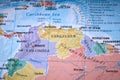 Colombia Venezuela on the world map close up Royalty Free Stock Photo