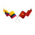 Colombia and Vietnam flags. Crossed flags. Vector illustration.